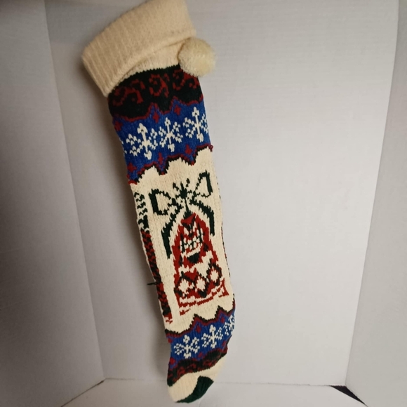 2 Christmas Stocking Knitted Vintage Sock Soft Rustic Cabin Retro Wreath Bell - Picture 6 of 9